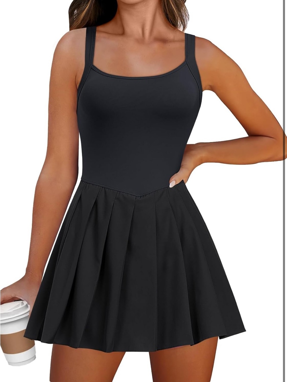 Women’s Tennis Black Athletic Pleated Dress Build In Shorts Size Large
